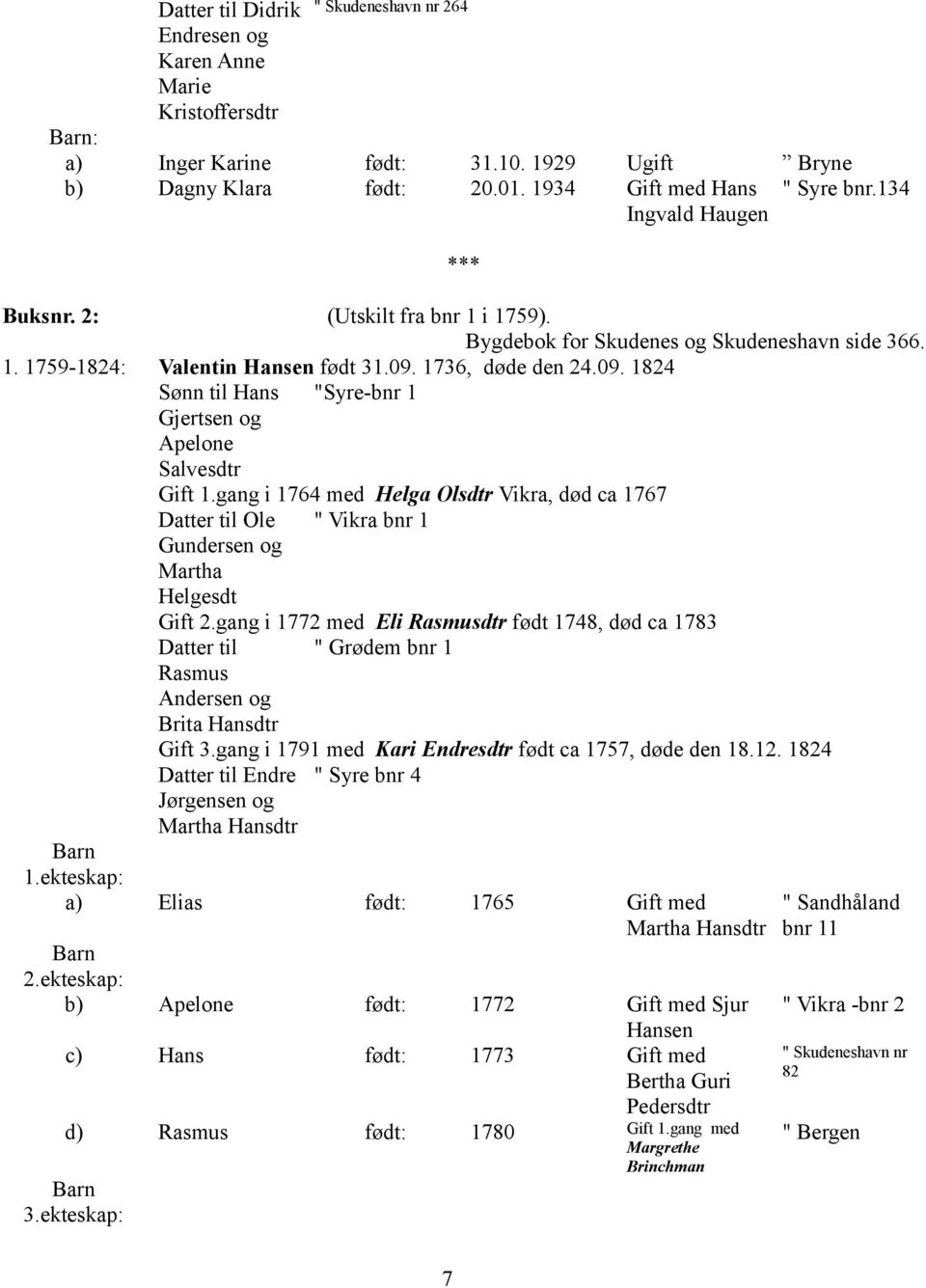 1736, døde den 24.09. 1824 Sønn til Hans "Syre-bnr 1 Gjertsen og Apelone Salvesdtr Gift 1.