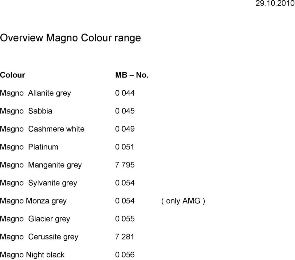 Platinum 0 051 Magno Manganite grey 7 795 Magno Sylvanite grey 0 054 Magno