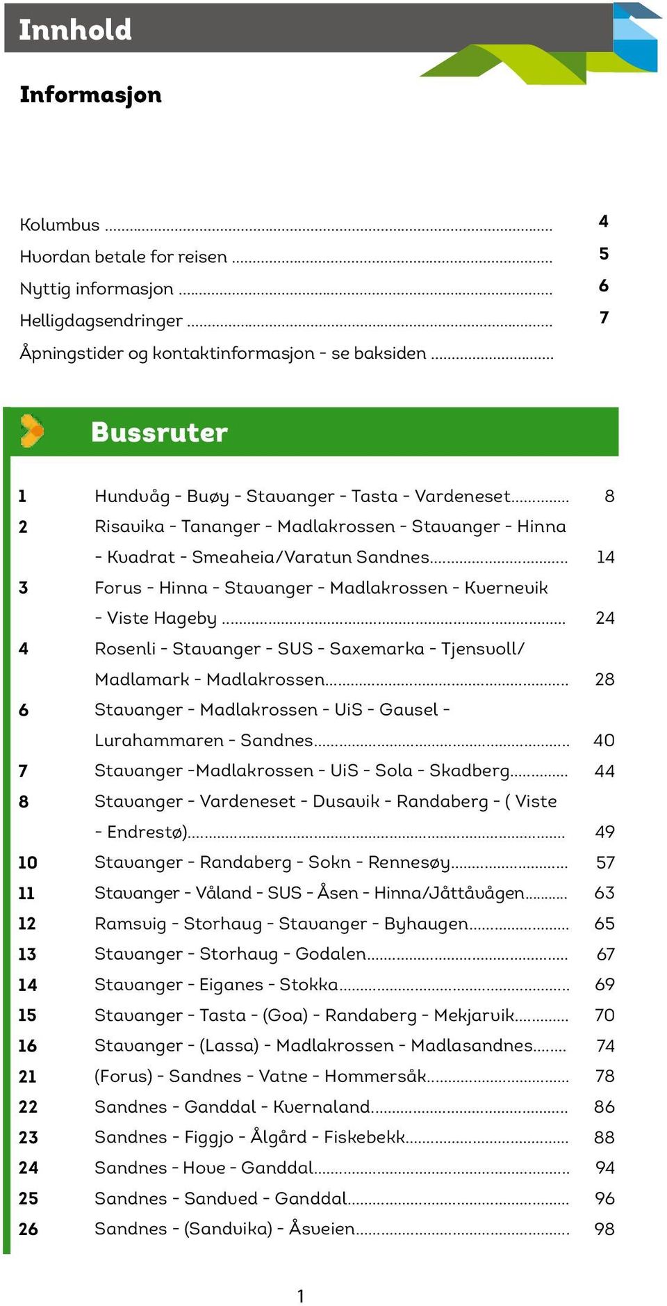 .. Risavika - Tananger - Madlakrossen - Stavanger - Hinna - Kvadrat - Smeaheia/Varatun Sandnes... Forus - Hinna - Stavanger - Madlakrossen - Kvernevik - Viste Hageby.
