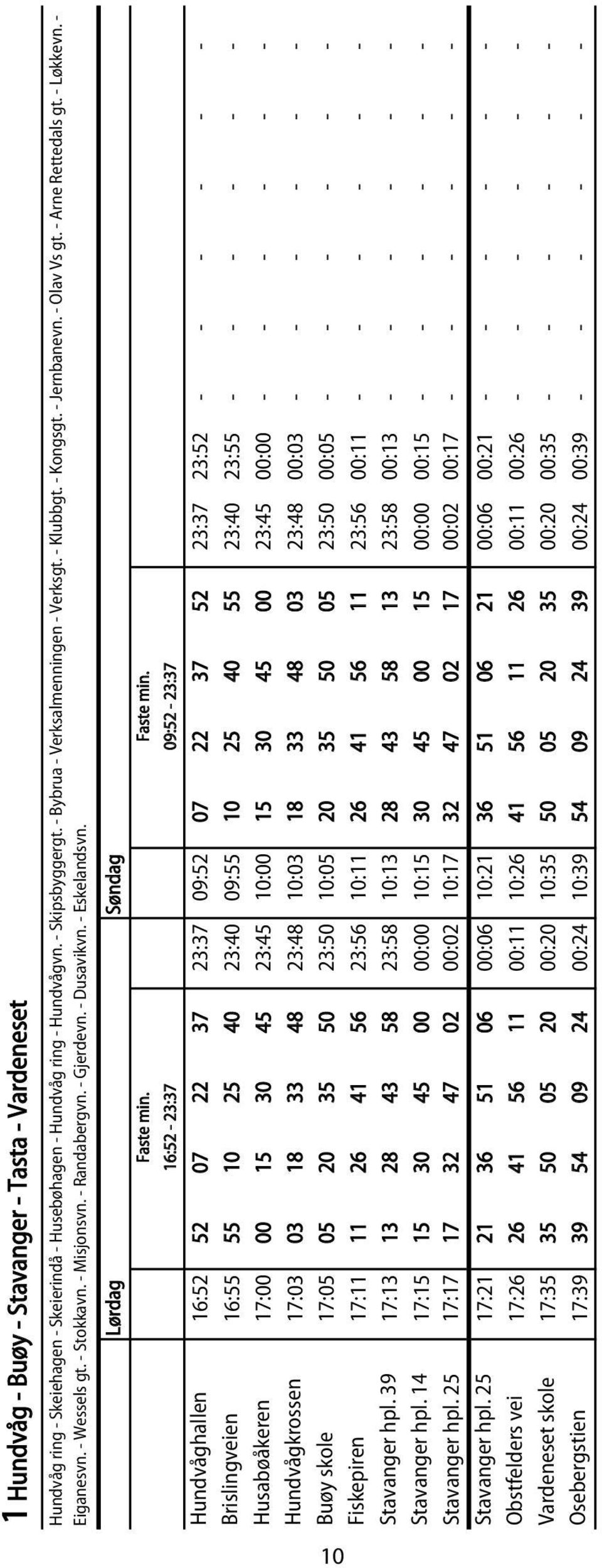 Lørdag Søndag 16:52-23:37 09:52-23:37 Hundvåghallen 16:52 52 07 22 37 23:37 09:52 07 22 37 52 23:37 23:52 - - - - - - Brislingveien 16:55 55 10 25 40 23:40 09:55 10 25 40 55 23:40 23:55 - - - - - -