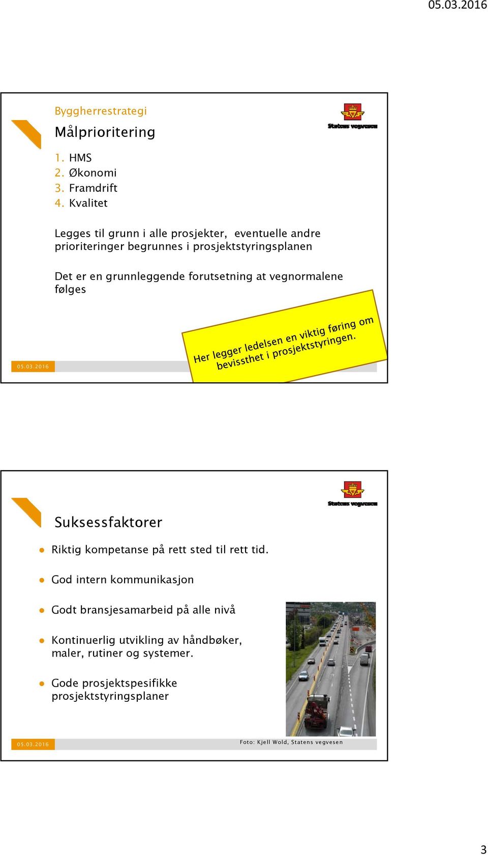 grunnleggende forutsetning at vegnormalene følges Suksessfaktorer Riktig kompetanse på rett sted til rett tid.