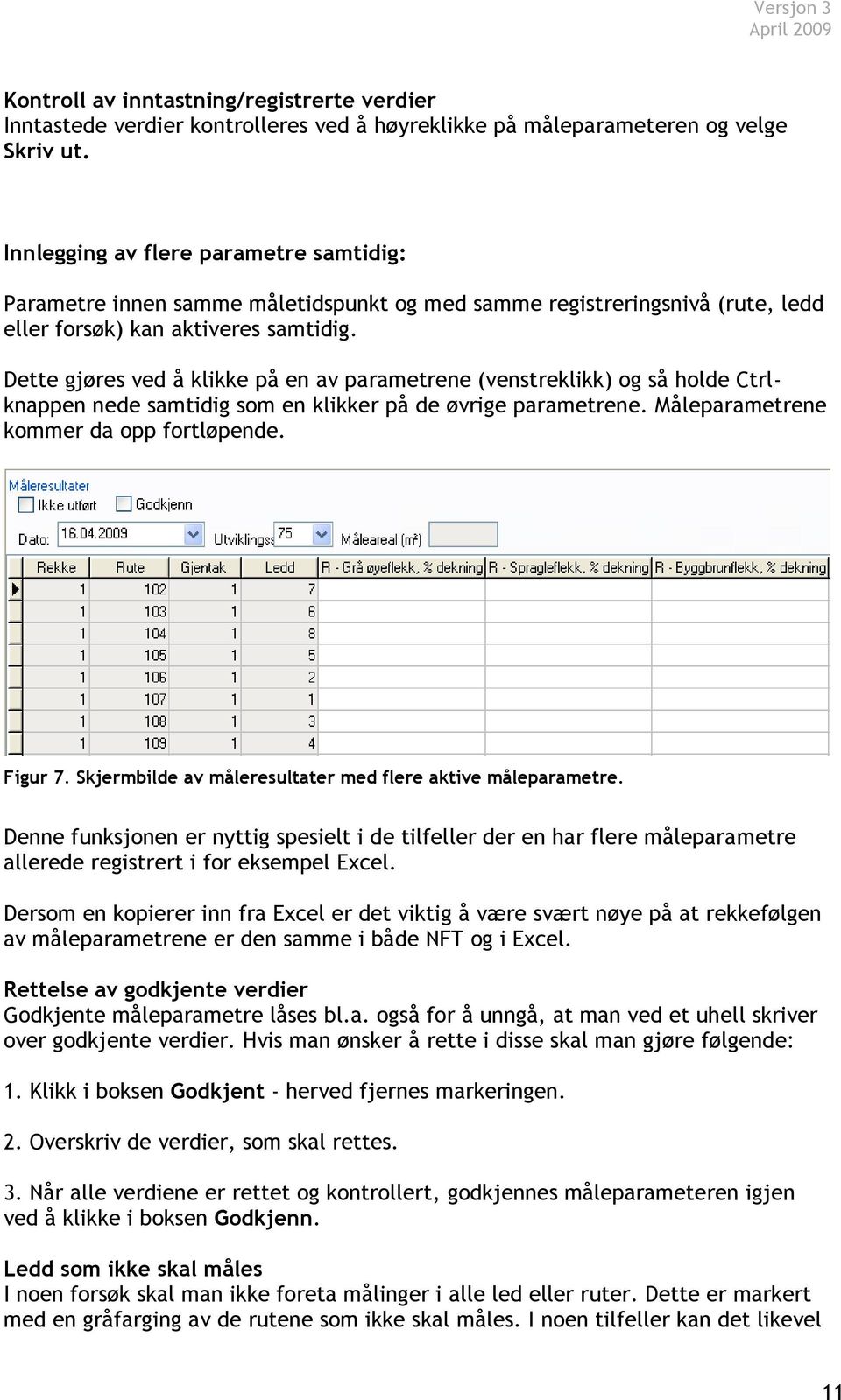 Dette gjøres ved å klikke på en av parametrene (venstreklikk) og så holde Ctrlknappen nede samtidig som en klikker på de øvrige parametrene. Måleparametrene kommer da opp fortløpende. Figur 7.