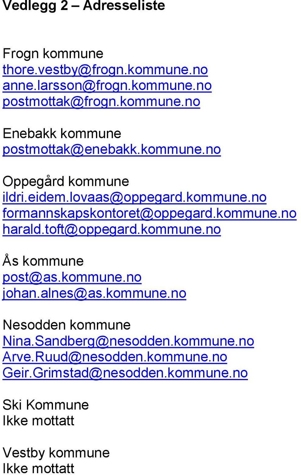 kommune.no Ås kommune post@as.kommune.no johan.alnes@as.kommune.no Nesodden kommune Nina.Sandberg@nesodden.kommune.no Arve.