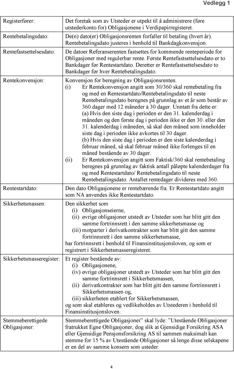 Rentebetalingsdato justeres i henhold til Bankdagkonvensjon. De datoer Referanserenten fastsettes for kommende renteperiode for Obligasjoner med regulerbar rente.