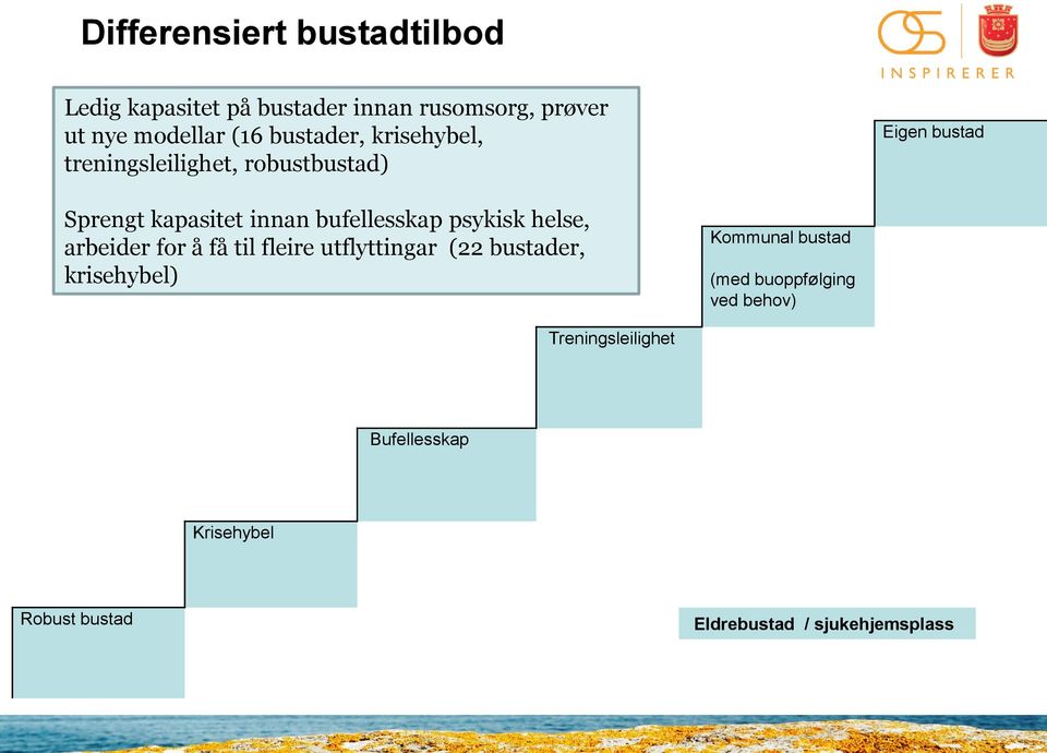 psykisk helse, arbeider for å få til fleire utflyttingar (22 bustader, krisehybel) Kommunal bustad (med