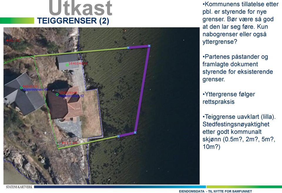 Partenes påstander og framlagte dokument styrende for eksisterende grenser.