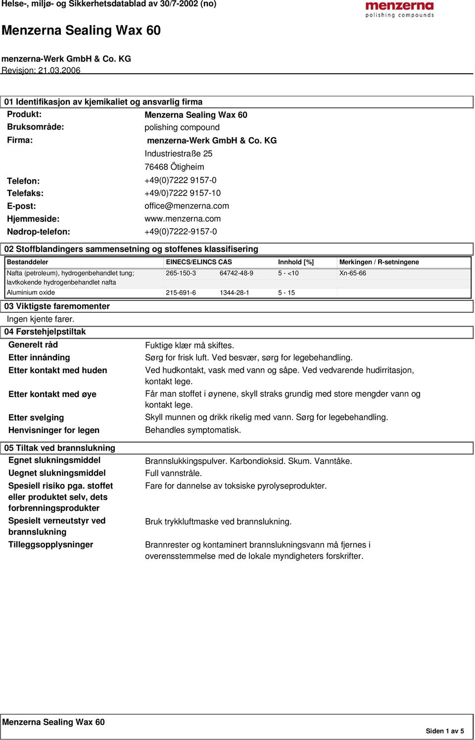 com Hjemmeside: www.menzerna.