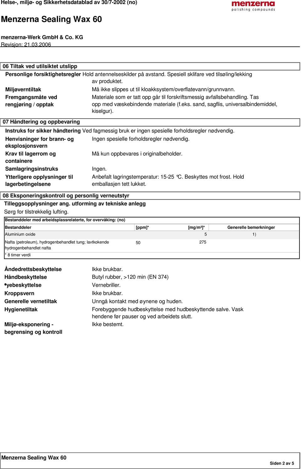 Materiale som er tatt opp går til forskriftsmessig avfallsbehandling. Tas opp med væskebindende materiale (f.eks. sand, sagflis, universalbindemiddel, kiselgur).