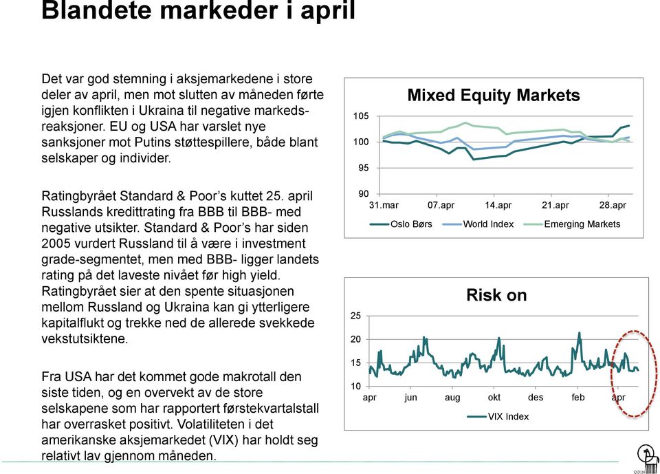 april Russlands kredittrating fra BBB til BBB- med negative utsikter.