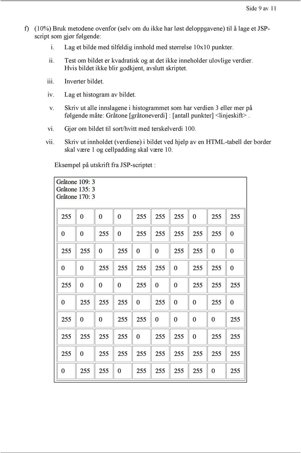 Hvis bildet ikke blir godkjent, avslutt skriptet. Inverter bildet. Lag et histogram av bildet. v.