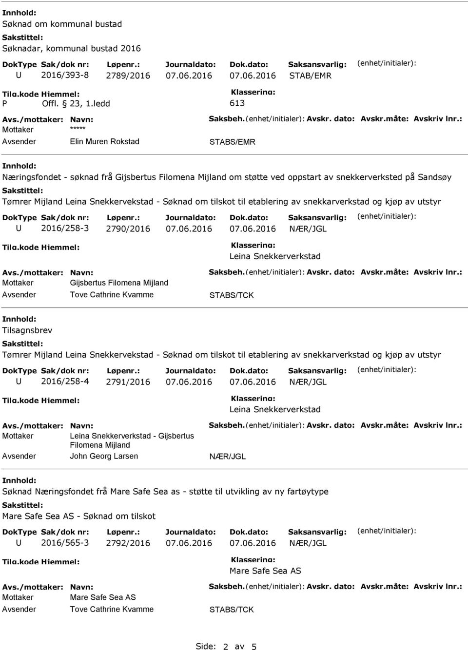 om tilskot til etablering av snekkarverkstad og kjøp av utstyr 2016/258-3 2790/2016 Leina Snekkerverkstad Avs./mottaker: Navn: Saksbeh. Avskr. dato: Avskr.måte: Avskriv lnr.