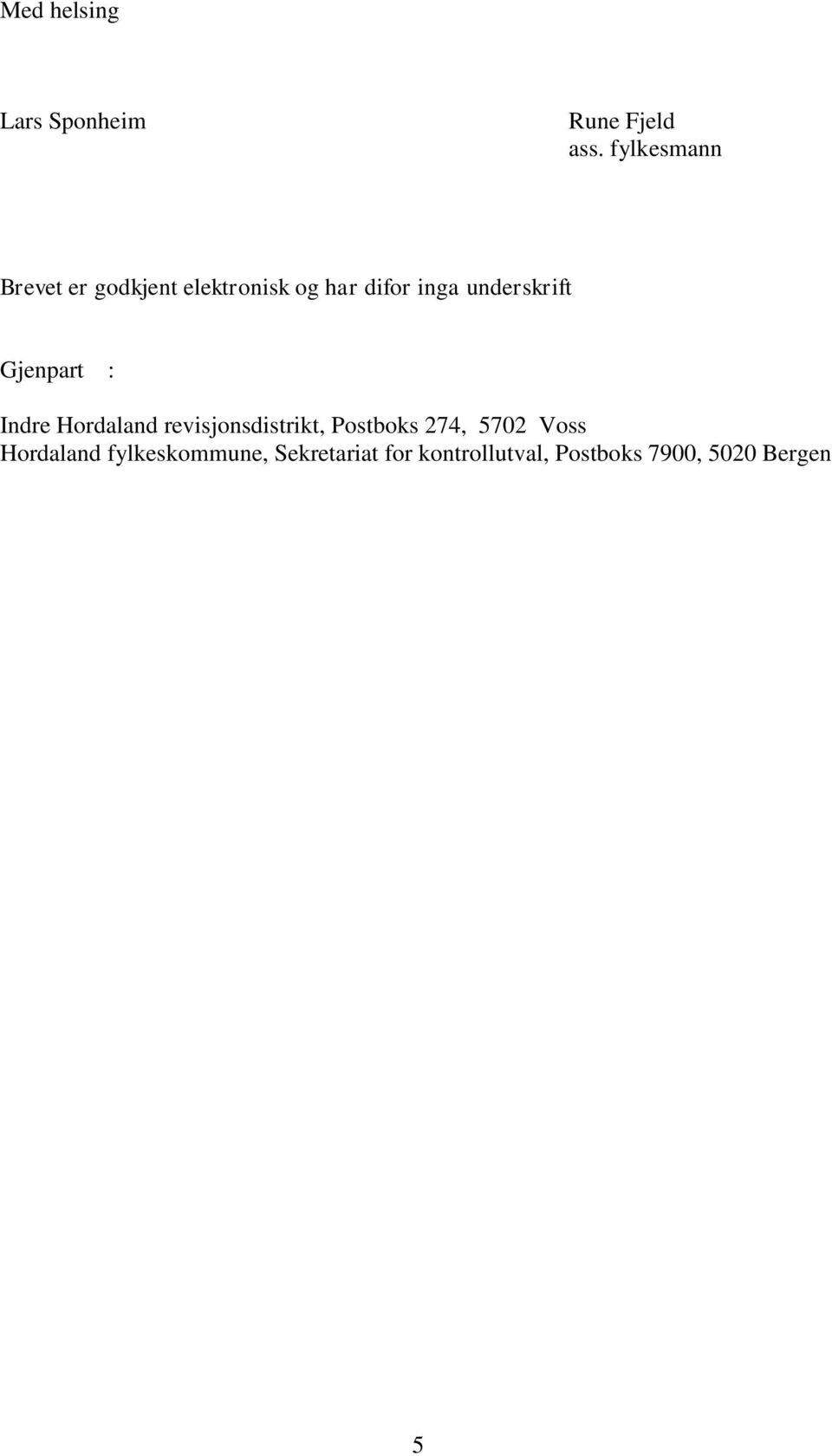 underskrift Gjenpart : Indre Hordaland revisjonsdistrikt, Postboks