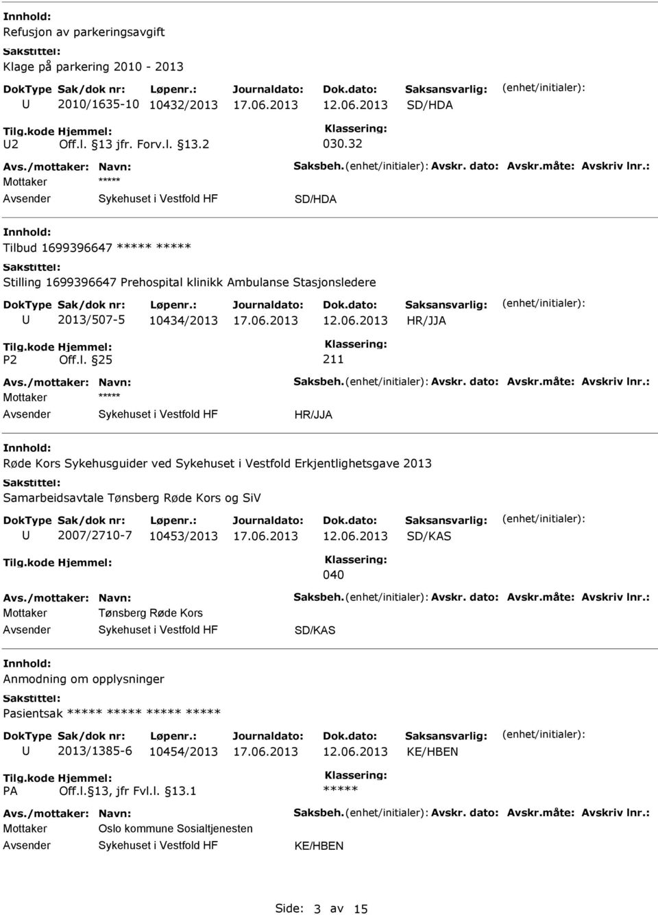 : Mottaker Røde Kors Sykehusguider ved Sykehuset i Vestfold Erkjentlighetsgave 2013 Samarbeidsavtale Tønsberg Røde Kors og SiV 2007/2710-7 10453/2013 040 Avs./mottaker: Navn: Saksbeh. Avskr.