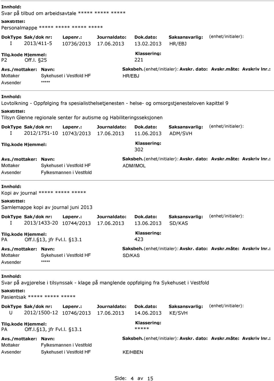 2013 ADM/SVH 302 Avs./mottaker: Navn: Saksbeh. Avskr. dato: Avskr.måte: Avskriv lnr.