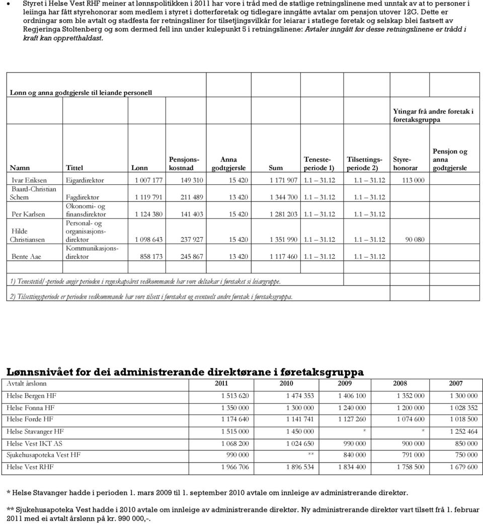 Dette er ordningar som ble avtalt og stadfesta før retningsliner for tilsetjingsvilkår for leiarar i statlege føretak og selskap blei fastsett av Regjeringa Stoltenberg og som dermed fell inn under