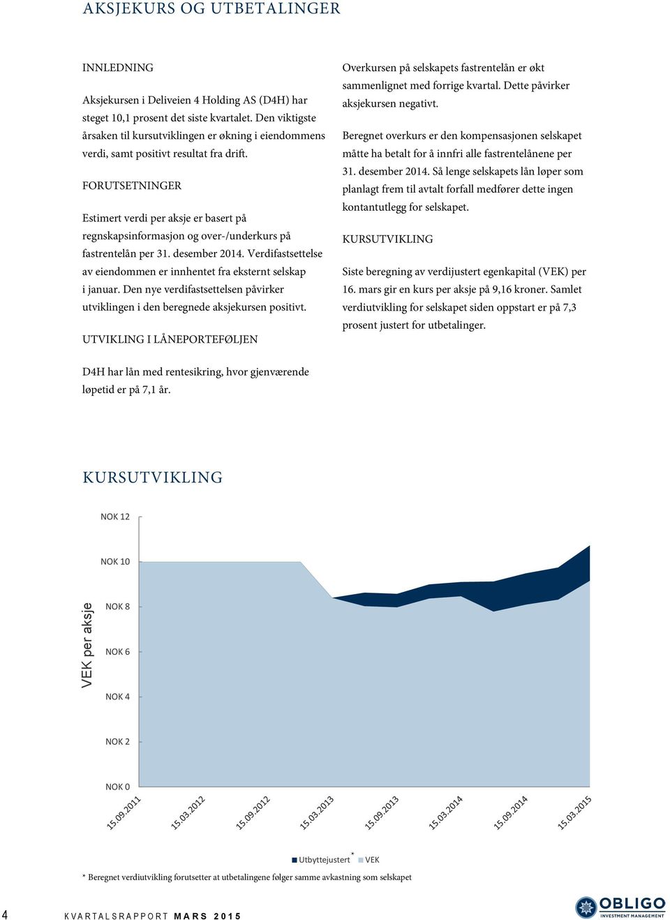 FORUTSETNINGER Estimert verdi per aksje er basert på regnskapsinformasjon og over-/underkurs på fastrentelån per 31. desember 2014.