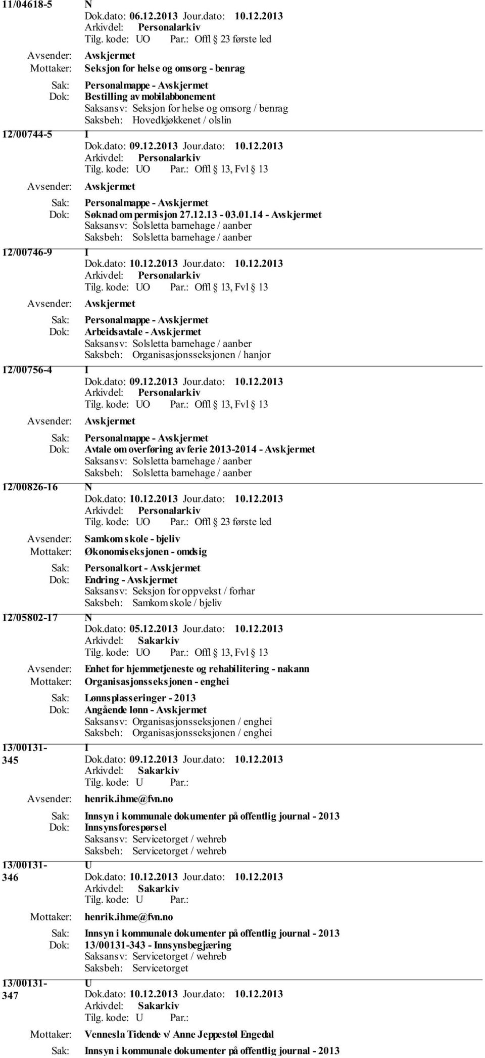 12/00744-5 I Personalmappe - Søknad om permisjon 27.12.13-03.01.