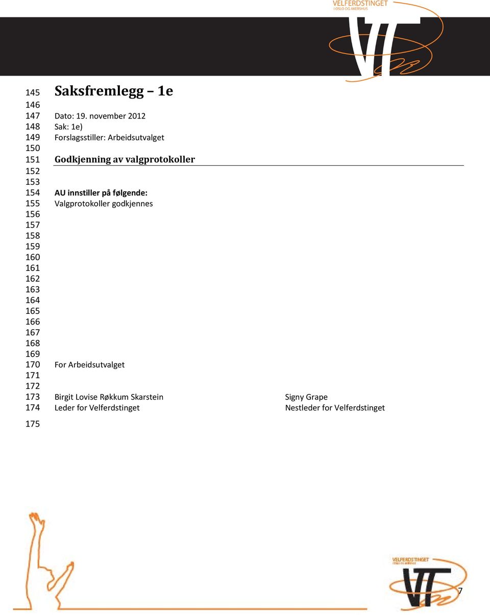 november 2012 Sak: 1e) Forslagsstiller: Arbeidsutvalget Godkjenning av valgprotokoller AU innstiller