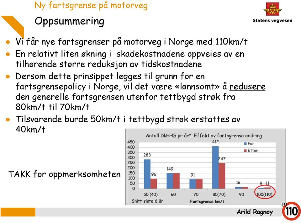 til grunn for en fartsgrensepolicy i Norge, vil det være «lønnsomt» å redusere den generelle fartsgrensen utenfor