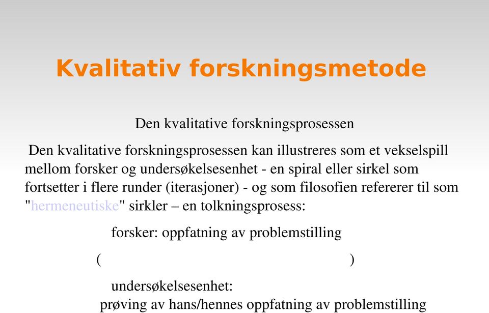 flere runder (iterasjoner) og som filosofien refererer til som "hermeneutiske" sirkler en tolkningsprosess: