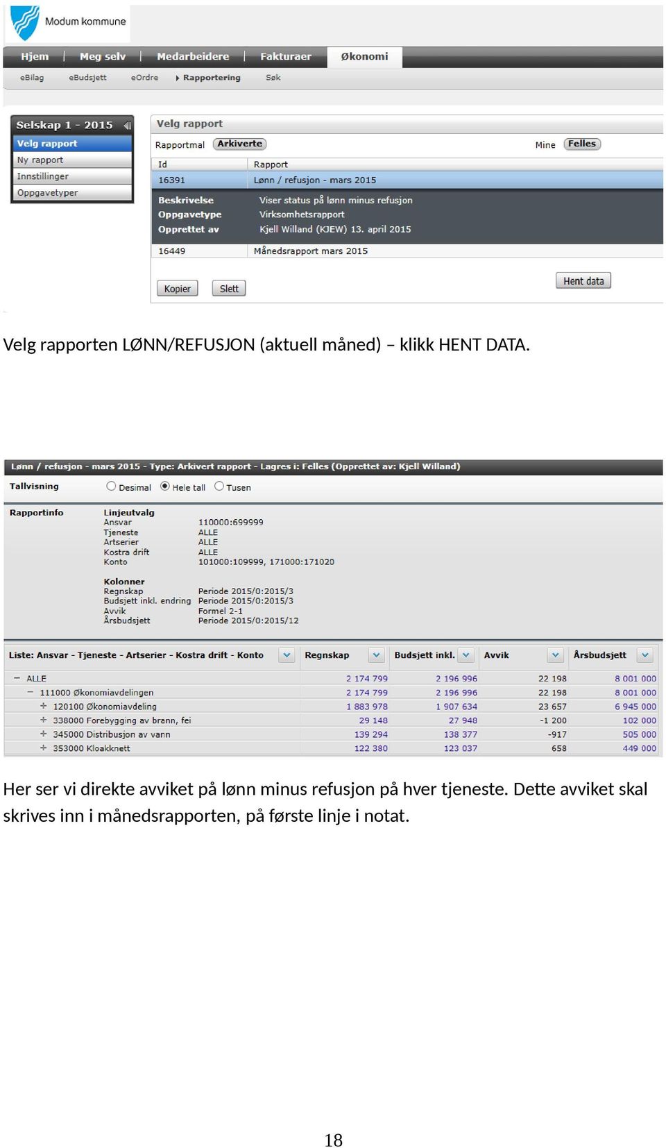 Her ser vi direkte avviket på lønn minus refusjon