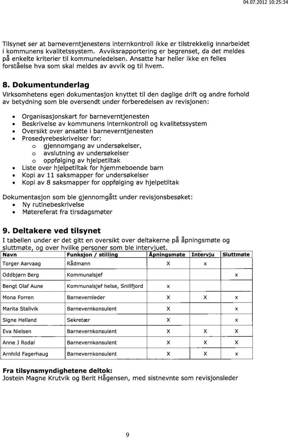 Dokumentunderlag Virksomhetens egen dokumentasjon knyttet til den daglige drift og andre forhold av betydning som ble oversendt under forberedelsen av revisjonen: Organisasjonskart for