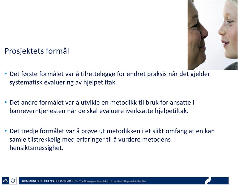 Det andre formålet var å utvikle en metodikk til bruk for ansatte i barneverntjenesten når de skal