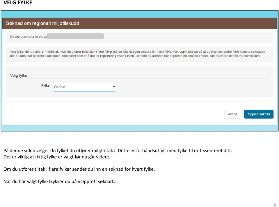 Det er viktig at riktig fylke er valgt før du går videre.