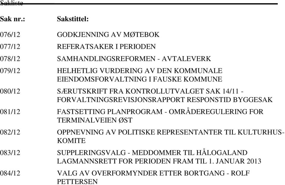 KOMMUNALE EIENDOMSFORVALTNING I FAUSKE KOMMUNE 080/12 SÆRUTSKRIFT FRA KONTROLLUTVALGET SAK 14/11 - FORVALTNINGSREVISJONSRAPPORT RESPONSTID BYGGESAK