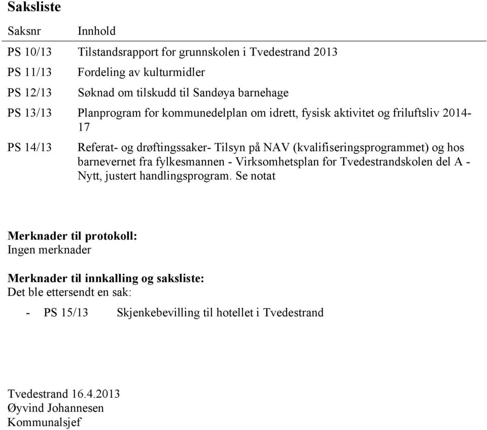 (kvalifiseringsprogrammet) og hos barnevernet fra fylkesmannen - Virksomhetsplan for Tvedestrandskolen del A - Nytt, justert handlingsprogram.