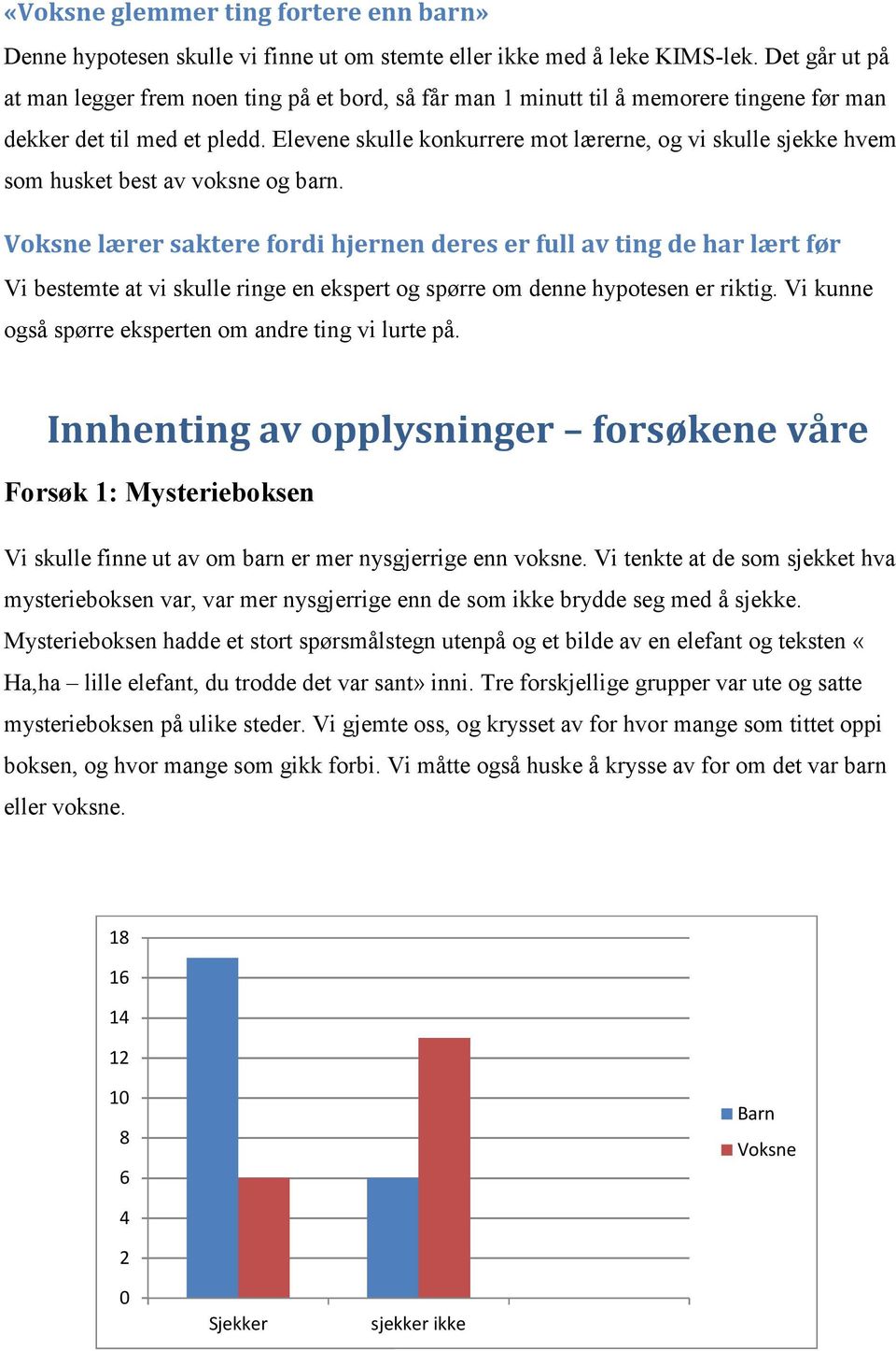 Elevene skulle konkurrere mot lærerne, og vi skulle sjekke hvem som husket best av voksne og barn.