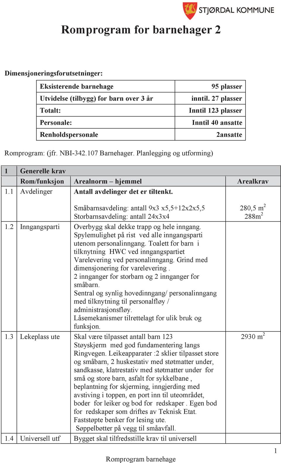 Småbarnsavdeling: antall 9x3 x5,5+12x2x5,5 Storbarnsavdeling: antall 24x3x4 1.2 Inngangsparti Overbygg skal dekke trapp og hele inngang.