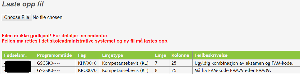 Opplasting av fil For levering av data med avgangselever, terminkarakterer og standpunktkarakterer benyttes denne modulen.