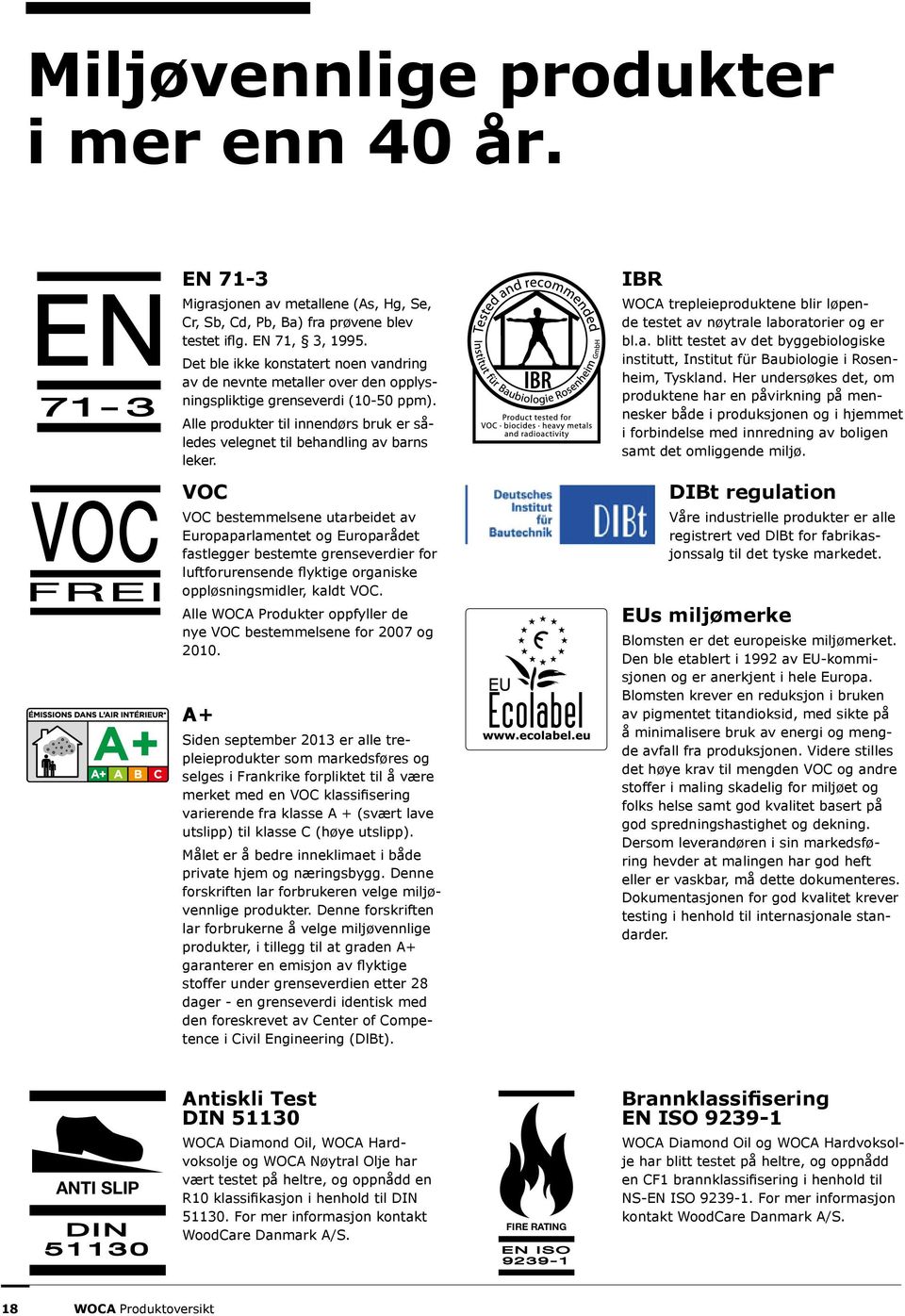 IBR WOCA trepleieproduktene blir løpende testet av nøytrale laboratorier og er bl.a. blitt testet av det byggebiologiske institutt, Institut für Baubiologie i Rosenheim, Tyskland.