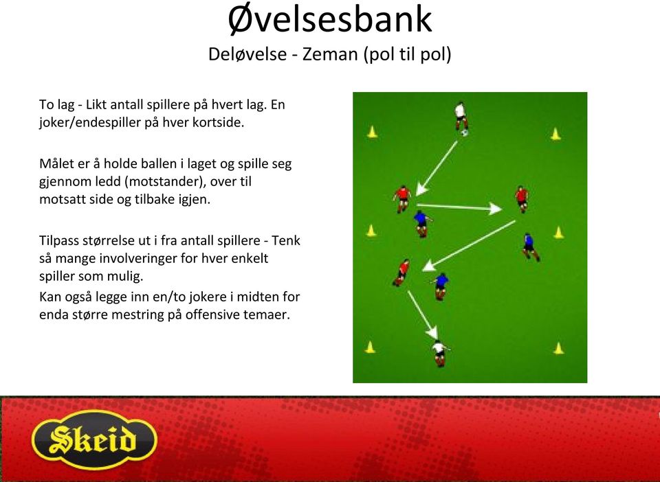 Målet er å holde ballen i laget og spille seg gjennom ledd (motstander), over til motsatt side og tilbake