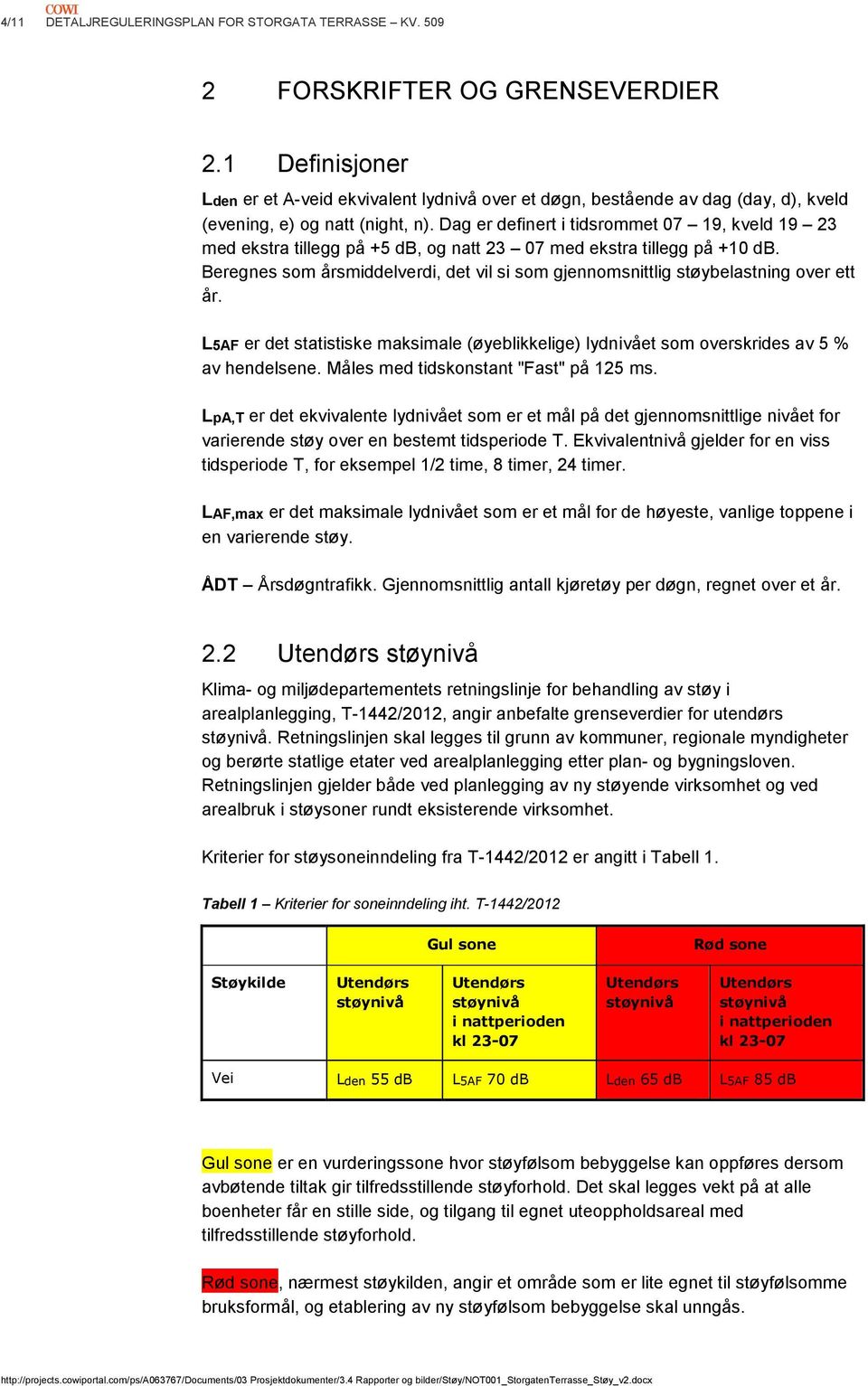 Dag er definert i tidsrommet 07 19, kveld 19 23 med ekstra tillegg på +5 db, og natt 23 07 med ekstra tillegg på +10 db.