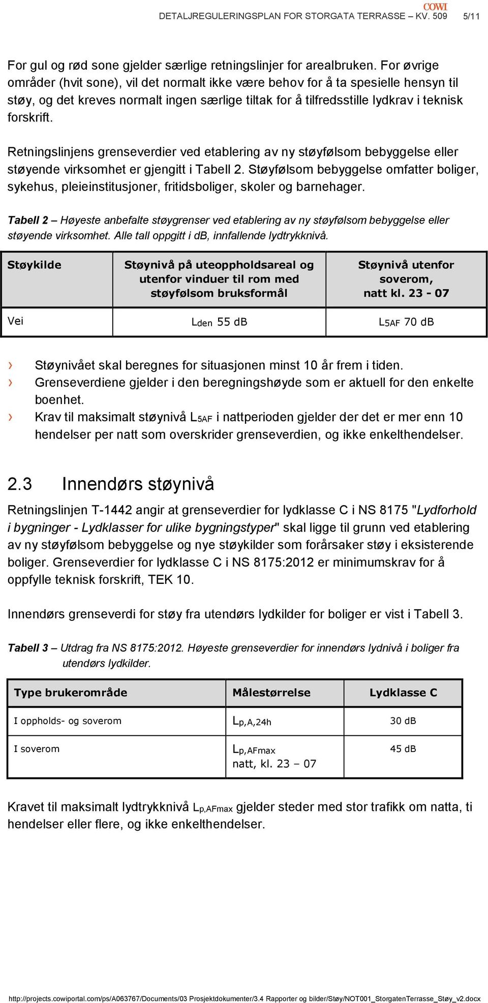 Retningslinjens grenseverdier ved etablering av ny støyfølsom bebyggelse eller støyende virksomhet er gjengitt i Tabell 2.