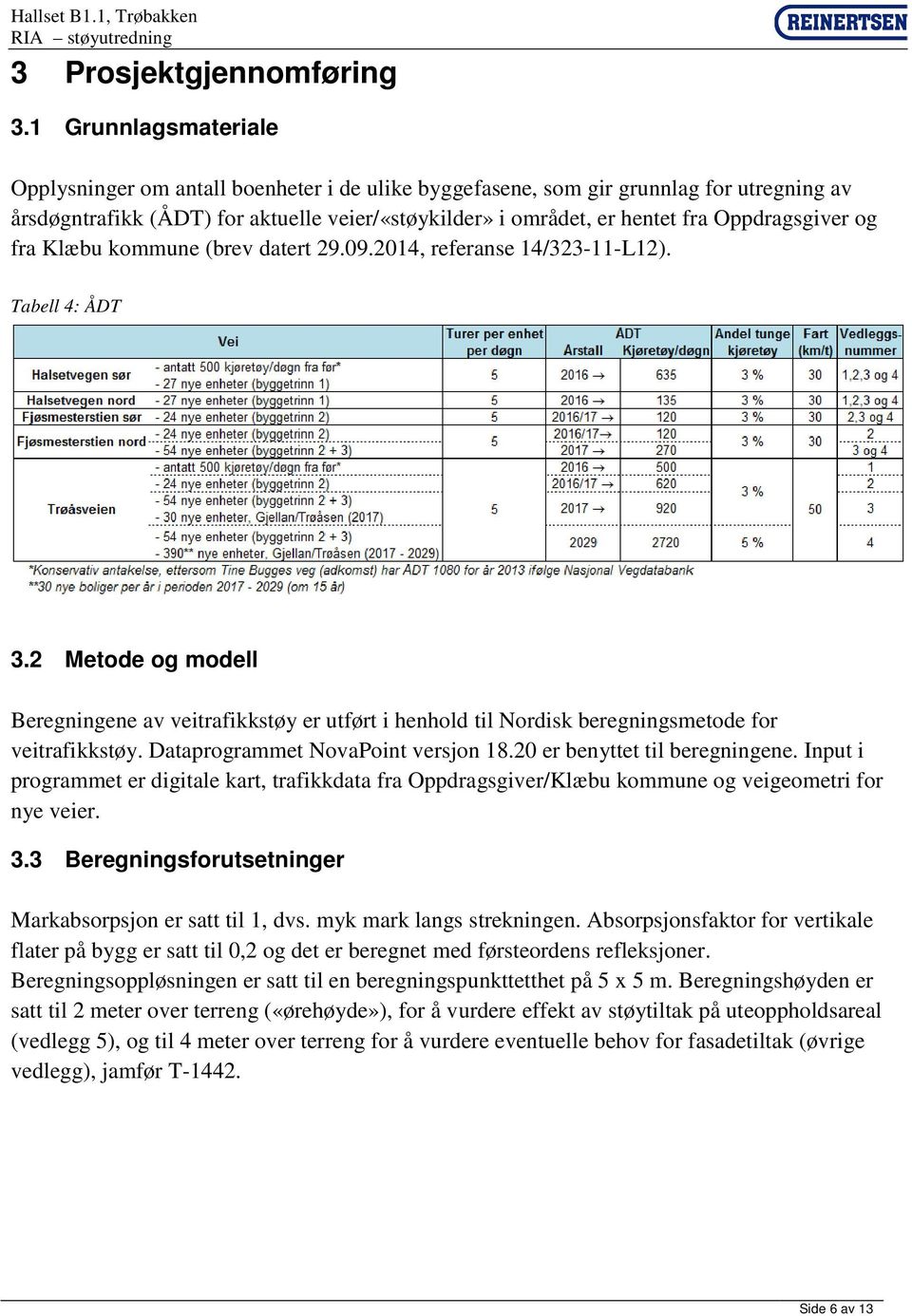 Oppdragsgiver og fra Klæbu kommune (brev datert 29.09.2014, referanse 14/323-11-L12). Tabell 4: ÅDT 3.