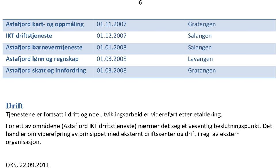 For ett av områdene (Astafjord IKT driftstjeneste) nærmer det seg et vesentlig beslutningspunkt.