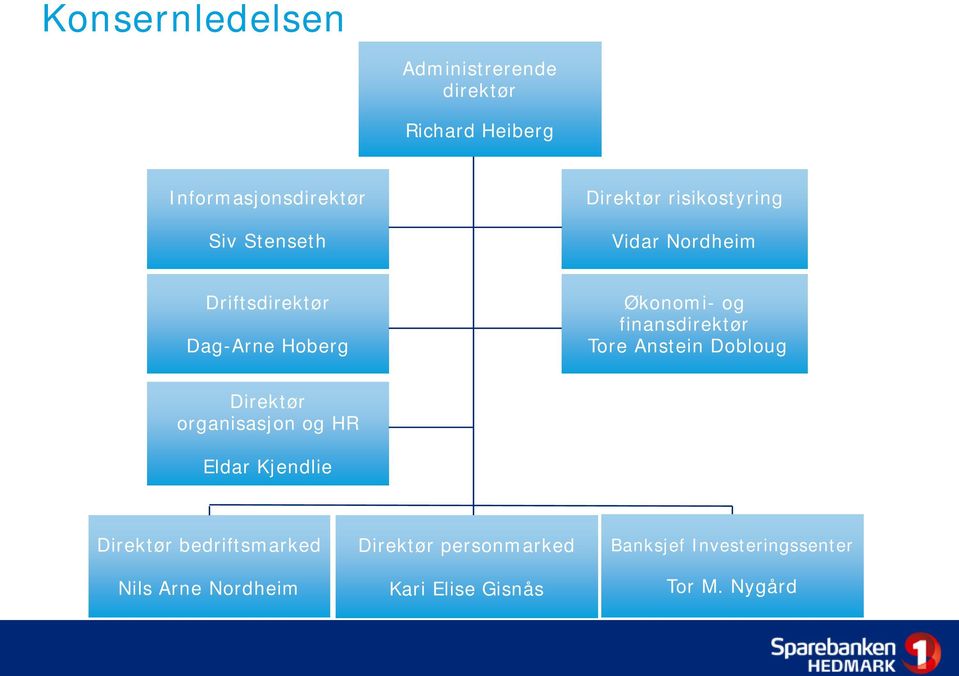 finansdirektør Tore Anstein Dobloug Direktør organisasjon og HR Eldar Kjendlie Direktør