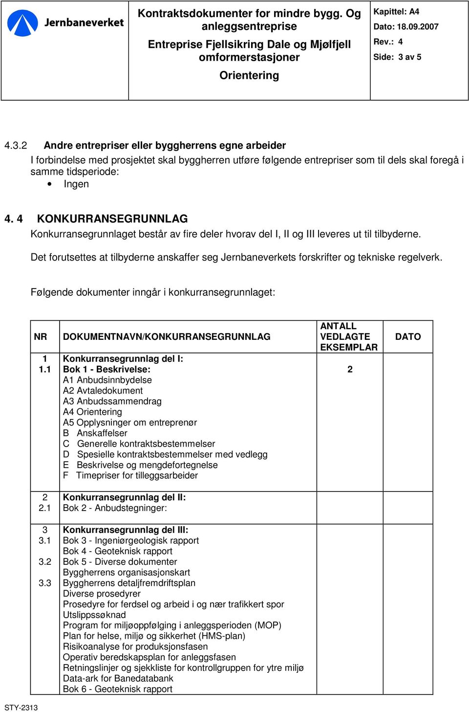 Det forutsettes at tilbyderne anskaffer seg Jernbaneverkets forskrifter og tekniske regelverk. Følgende dokumenter inngår i konkurransegrunnlaget: 1 1.