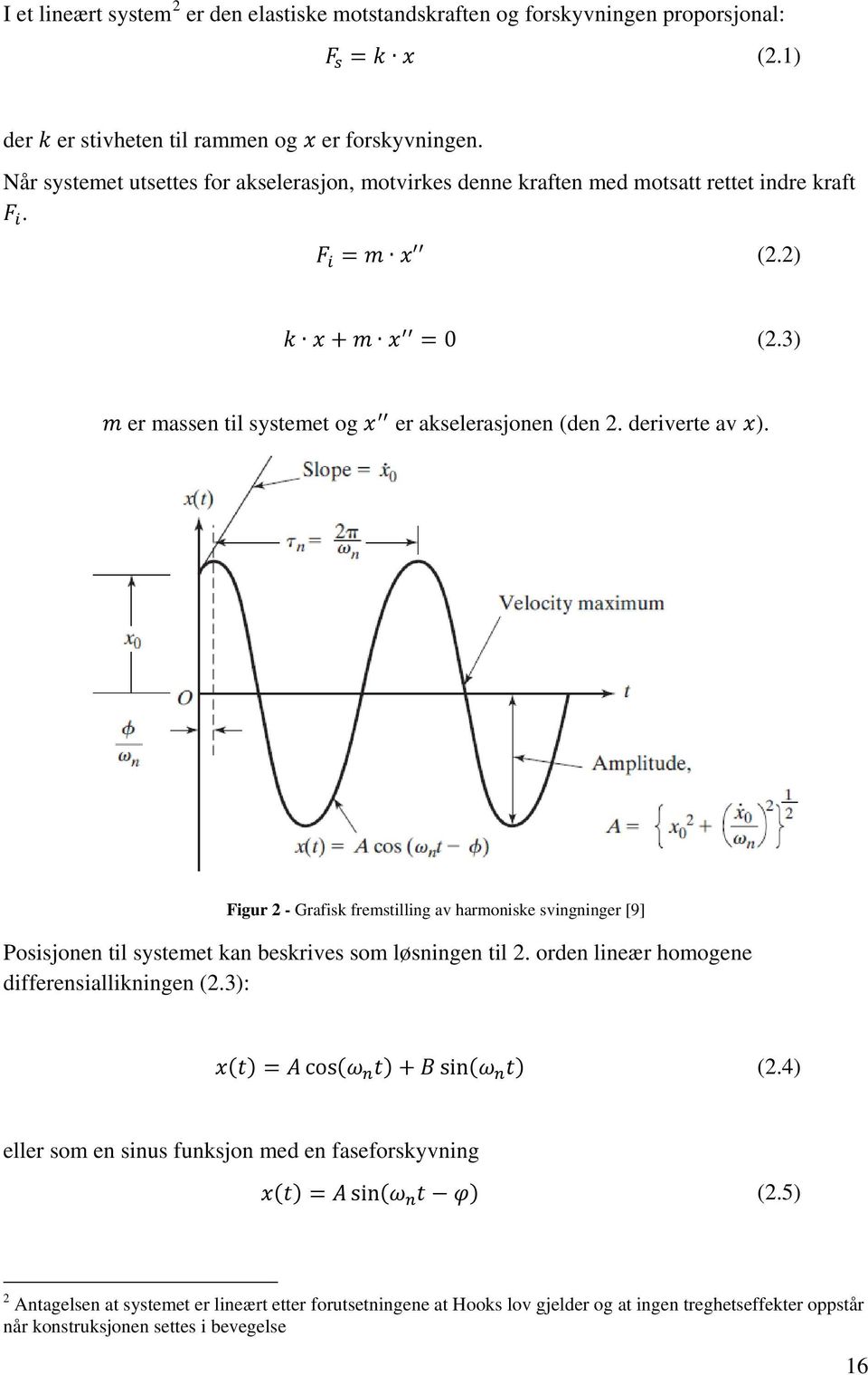 deriverte av x). Figur 2 - Grafisk fremstilling av harmoniske svingninger [9] Posisjonen til systemet kan beskrives som løsningen til 2. orden lineær homogene differensiallikningen (2.