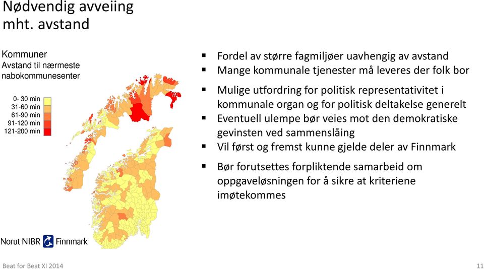 av avstand Mange kommunale tjenester må leveres der folk bor Mulige utfordring for politisk representativitet i kommunale organ og for politisk