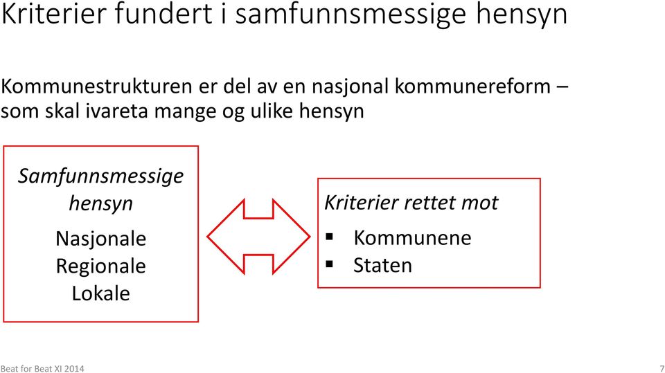 ulike hensyn Samfunnsmessige hensyn Nasjonale Regionale