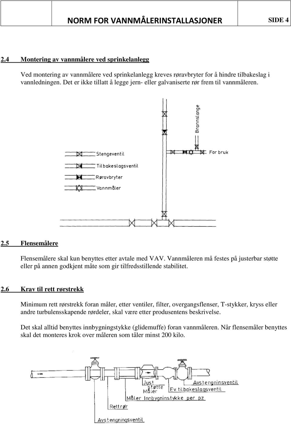 Vannmåleren må festes på justerbar støtte eller på annen godkjent måte som gir tilfredsstillende stabilitet. 2.
