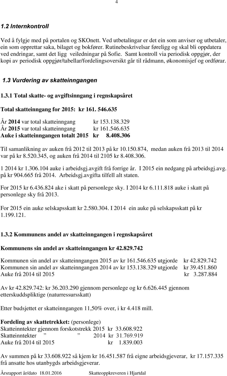 Samt kontroll via periodisk oppgjør, der kopi av periodisk oppgjør/tabellar/fordelingsoversikt går til rådmann, økonomisjef og ordførar. 1.3 