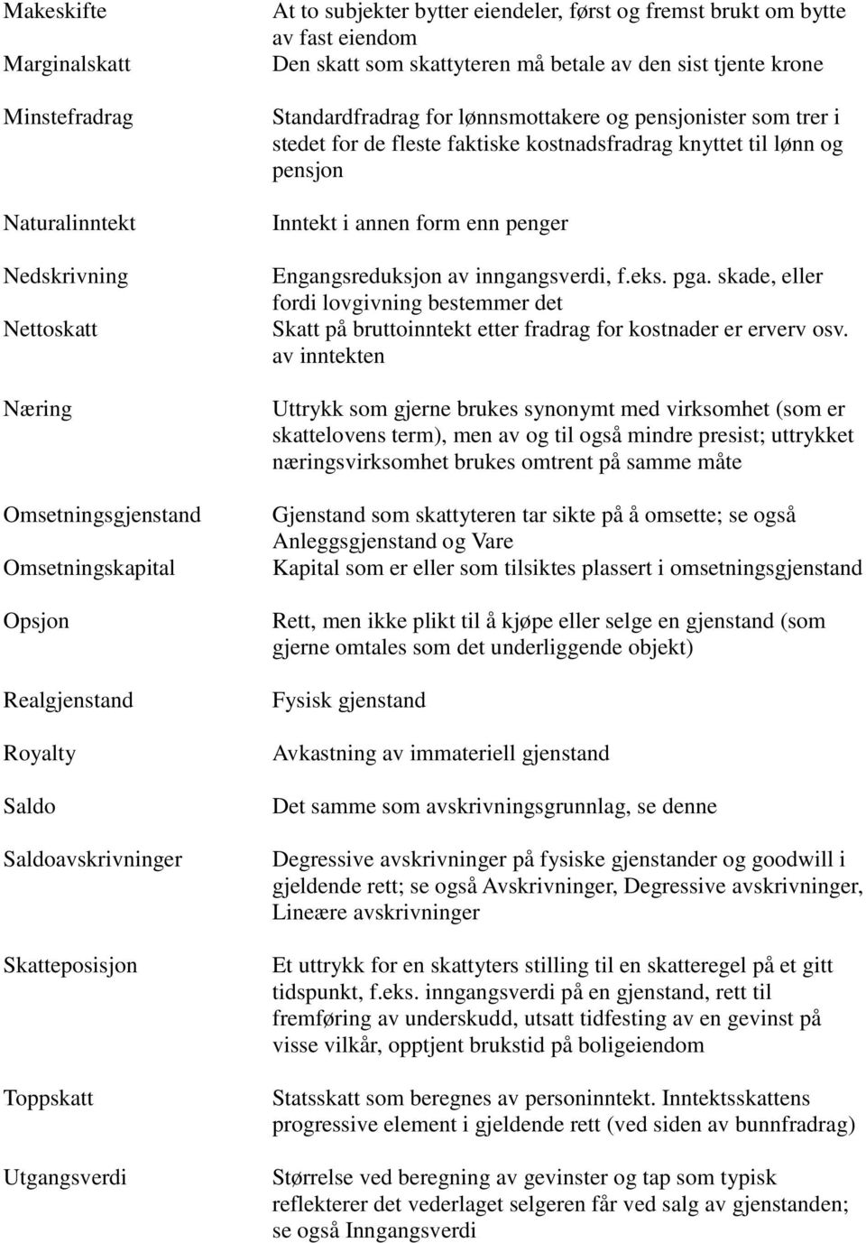 og pensjonister som trer i stedet for de fleste faktiske kostnadsfradrag knyttet til lønn og pensjon Inntekt i annen form enn penger Engangsreduksjon av inngangsverdi, f.eks. pga.