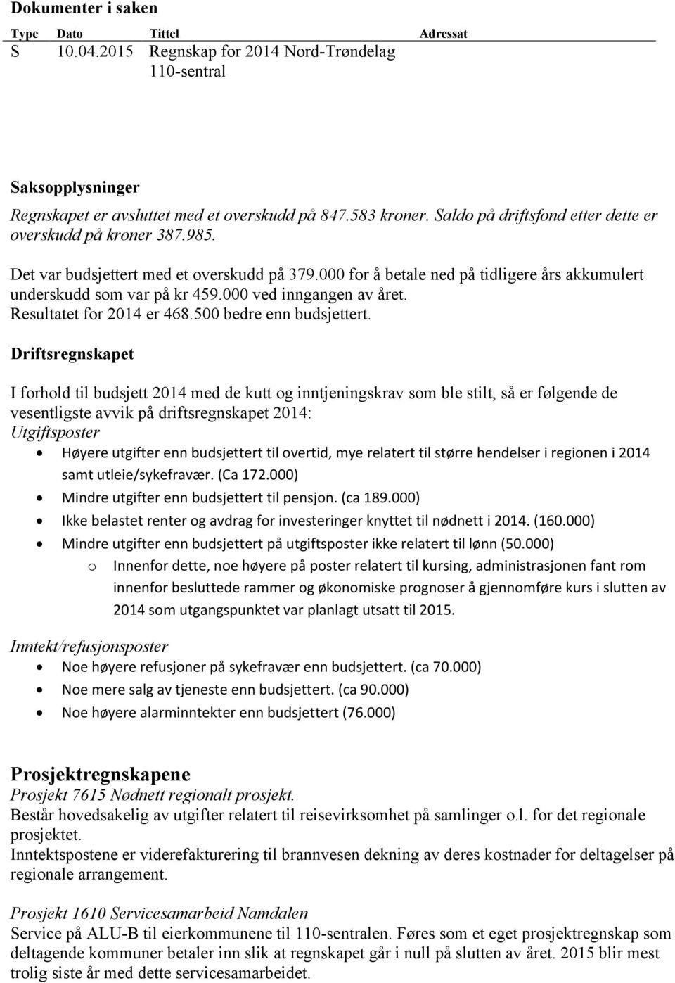 000 ved inngangen av året. Resultatet for 2014 er 468.500 bedre enn budsjettert.