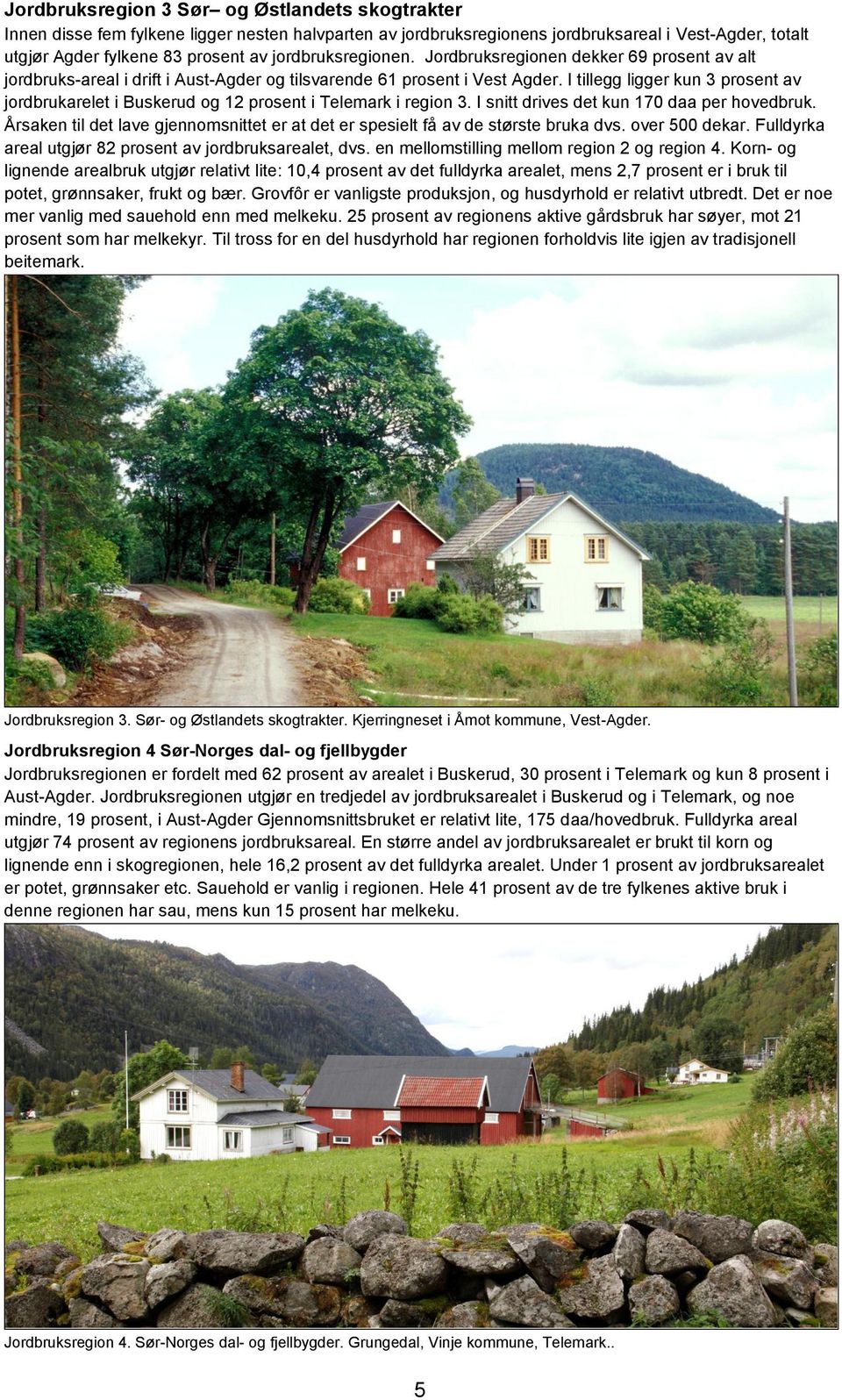 I tillegg ligger kun 3 prosent av jordbrukarelet i Buskerud og 12 prosent i Telemark i region 3. I snitt drives det kun 170 daa per hovedbruk.
