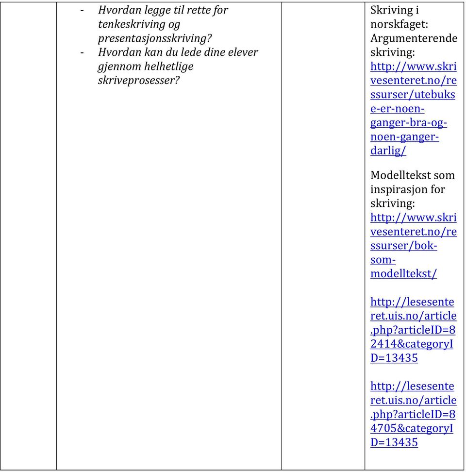 Skriving i norskfaget: Argumenterende ssurser/utebuks e- er- noen- ganger- bra- og-